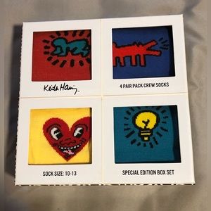 Limit Edition Keith Haring Crew Socks, 4 Different Designs, Size 10-13 M.